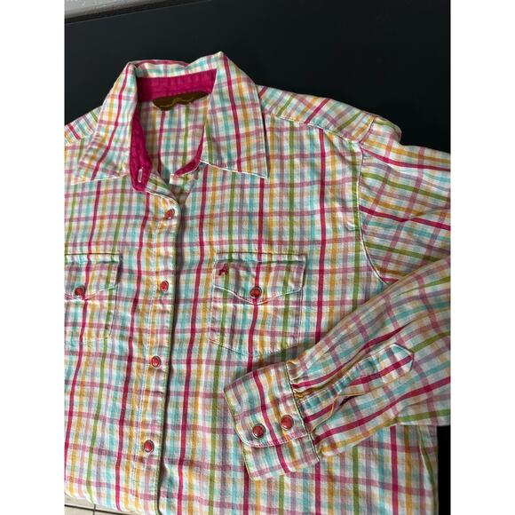 Aura Wrangler Pearl Snap Button Up Girls Medium Colorful Cowgirl Feminine Y2K - Picture 1 of 10